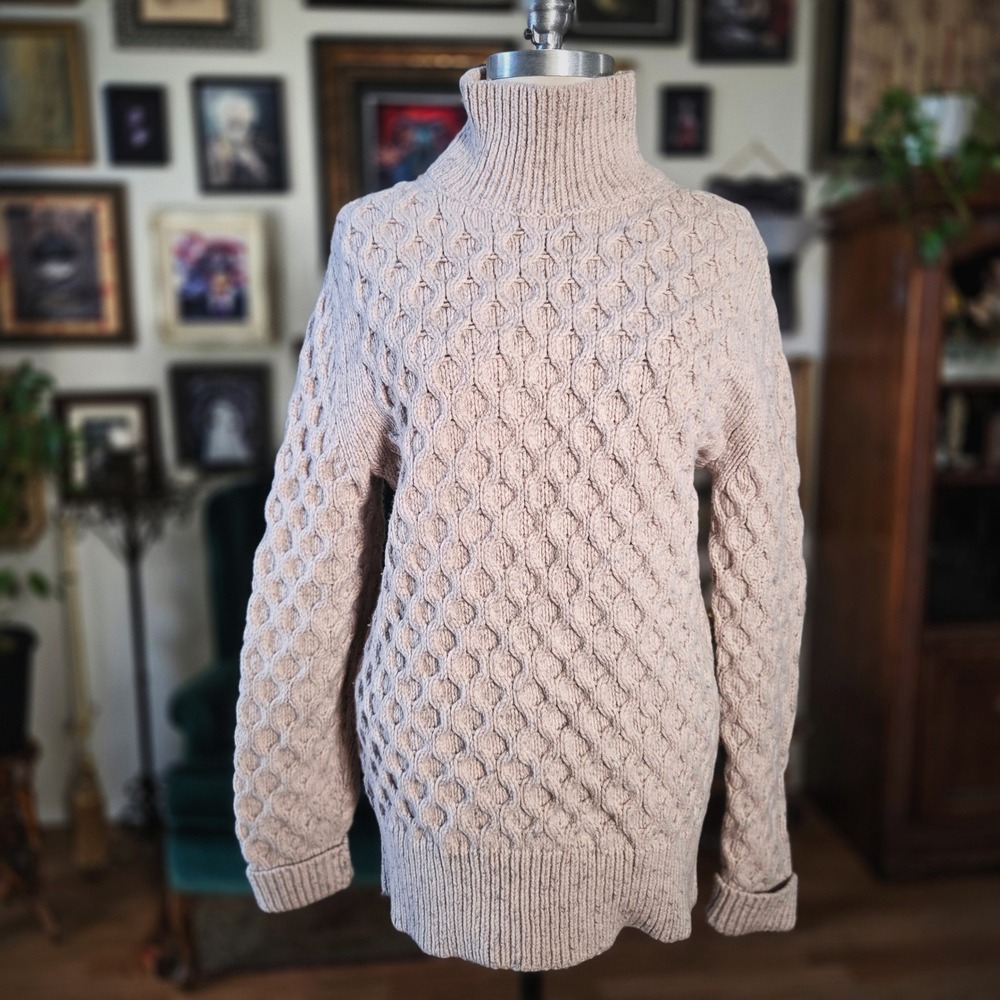 Banana Republic Bariloche Cable Knit Sweater Beige Wool Blend‎ Turtleneck Small